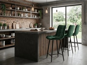 Scaun de bar CHIC VELVET cu picioare negre, verde inchis