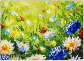 Tablou - Pictură în ulei, pajiște înflorită (70x50 cm)
