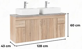 Dulap inferior Bianco 130 fără chiuvetă cu blat din beton stejar sonoma