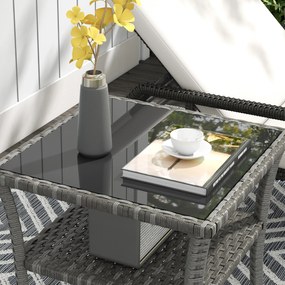 Outsunny Masă de grădină din polyrattan, 50 x 50 x 45 cm, măsuță rezistentă la intemperii pentru 4 persoane, pătrată cu raft și blat din sticlă | Aosom Romania