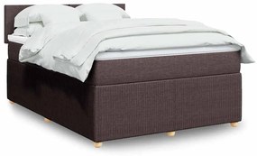 vidaXL Pat box spring cu saltea, maro închis, 140x200 cm, textil