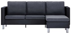 Canapea cu 3 locuri cu perne, negru, piele ecologica Negru si gri inchis