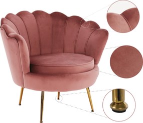 Fotoliu în stil Art-deco, catifea Velvet roz/crom auriu, NOBLIN