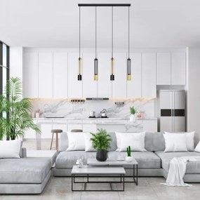 LED Lustră pe cablu BARS 4xGU10/4,8W/230V neagră/aurie