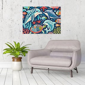 Tablou pe sticlă – Animale acvatice desenate (70x50 cm)