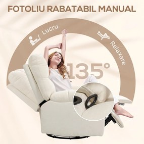 HOMCOM Fotoliu Modern Reclinabil 135° cu Suport pentru Picioare și Suporturi pentru Pahare Bej | Aosom Romania