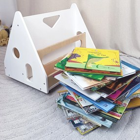 Biblioteca Montessori cu roti, in forma de casuta BOOKY Pearl White