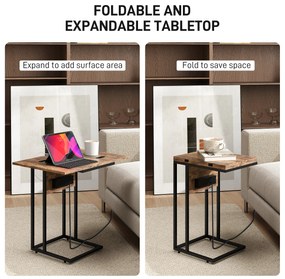 HOMCOM Măsuță de cafea în formă de C, extensibilă, cu 2 stații de încărcare, lemn și metal, 39x29x57 cm, negru și maro | Aosom Romania