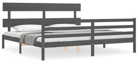 3195113 vidaXL Cadru pat cu tăblie 200x200 cm, gri, lemn masiv