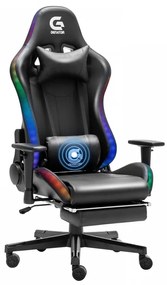 RESIGILAT-Scaun gaming, sistem iluminare bandă LED RGB, boxe bluetooth, masaj în perna lombara, funcție șezlong, 90-180 grade, suport picioare, SIG GS 024, Negru