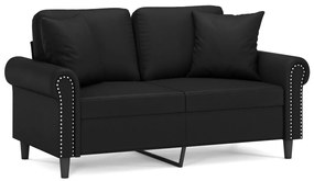 3200925 vidaXL Canapea cu 2 locuri cu pernuțe, negru, 120 cm, piele ecologică