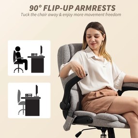 HOMCOM Scaun de Birou Masaj Vibrant cu 4 Puncte, Funcție de Balans și Încălzire, Scaun de Birou în Țesătură de In cu Brațe Pliabile, Înălțime Reglabilă, Gri | Aosom Romania