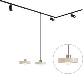 Sistem de șină modern negru cu 2 pendule albe și 3 spoturi monofazate - Iconic Jeana Luxe Jina