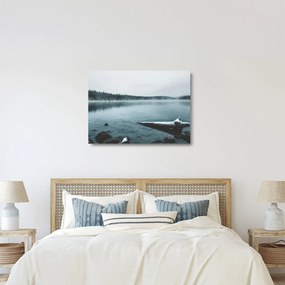 Tablou pe sticlă - lacul nordic înghețat (70x50 cm)
