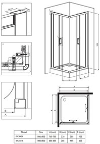 Cabina de dus patrata neagra 90x90 cm, cu usi culisante, Deante Funkia 900x900 mm