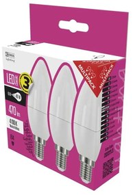 Set 3 becuri cu LED EMOS Classic Candle Neutral White, 5W E14