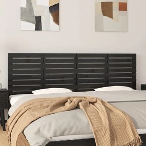 824752 vidaXL Tăblie de pat pentru perete, negru, 166x3x63 cm, lemn masiv pin
