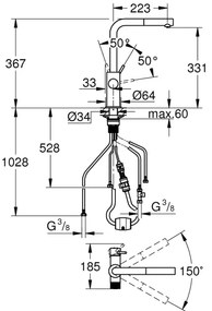 GROHE 30601000 - Baterie pentru chiuvetă BLUE PURE A cu furtun extractabil, crom lucios