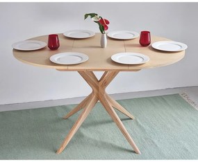 Masă de dining rotundă extensibilă din lemn de frasin cu blat suplimentar ø 90 cm Jubi – Ragaba