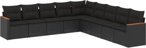 vidaXL Set mobilier de grădină cu perne, 9 piese, negru, poliratan