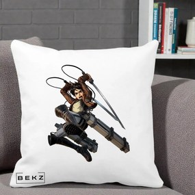Perna Personalizata Attack on Titan Eren Yeager Lupta, 40x40 cm, Alba Mata, Husa Detasabila, Perna Inclusa, BEKZ®