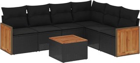 vidaXL Set canapele de grădină cu perne, 7 piese, negru, poliratan