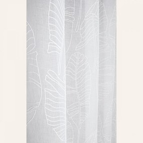 Perdea albă Flory cu model de frunze și dungi 140 x 280 cm