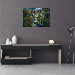Tablou pe sticlă - Râu într-o vale stâncoasă (70x50 cm)