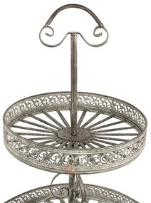 Masa rotunda pentru plante, gri, din metal, aspect vintage