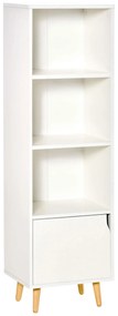HOMCOM Biblioteca cu Rafturi pentru casa cu 3 Etajere si 1 Dulapior, Raft biblioteca din Lemn,40x30x129,5cm, Alb | Aosom Romania