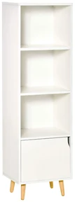 HOMCOM Biblioteca cu Rafturi pentru casa cu 3 Etajere si 1 Dulapior, Raft biblioteca din Lemn,40x30x129,5cm, Alb | Aosom Romania