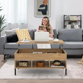 Măsuță de cafea cu blat reglabil pe înălțime, finisaj natur