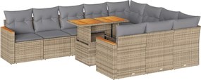 vidaXL Set canapele grădină perne 11 piese bej, poliratan/lemn acacia