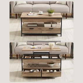 Masă de cafea reglabilă pe înălțime GASPAR, 50x100x(48-63)cm, camel maro/negru Vasagle