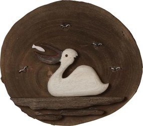 Decoratiune de perete, din lemn de Paulownia, Pelican