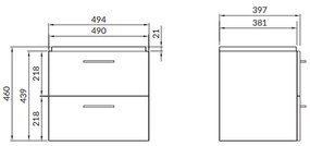 Set dulap baie suspendat Lara 2 sertare cu lavoar Cersanit Como inclus, 50 cm, gri 500x400 mm