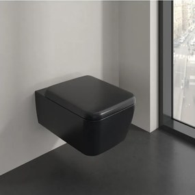 Set vas WC suspendat Villeroy&Boch Skyla Combi-Pack TwistFlush Rimless cu capac softclose negru Pure Black CeramicPlus