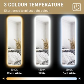 HOMCOM Oglindă întreagă cu LED-uri, control tactil, reglabil, fără ramă, 40 x 150 cm | Aosom Romania
