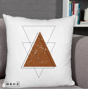 Perna Decorativa Geometric Triunghiuri Sacred, 40x40 cm, Alb Pufos, Husa Detasabila, Perna Inclusa, BEKZ®