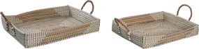 Set 2 tăvi decorative din iarbă de mare împletită, natur și galben, 15 x 52 x 38 cm, „Séry”