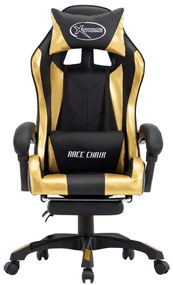 Scaun de racing suport picioare auriu/negru piele ecologică