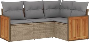 vidaXL Set canapele de grădină, 4 piese, cu perne, bej, poliratan