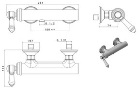 Baterie în culoarea bronzului pentru duș cu montare pe perete (1 ieșire) Vienna – Sapho