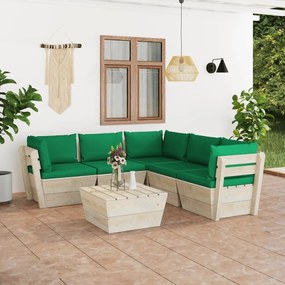 Set mobilier gradina din paleti cu perne, 6 piese, lemn molid Verde, 3x colt + 2x mijloc + masa, 1