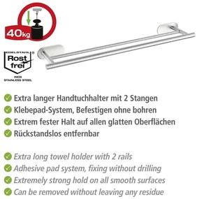 Suport pentru prosoape argintiu mat autoadeziv din oțel inoxidabil Orea Duo – Wenko