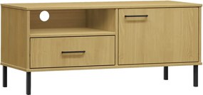 vidaXL Comodă TV cu picioare metalice OSLO, maro, lemn masiv pin