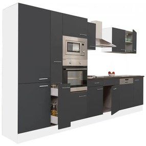 Mobilă de bucătărie Yorki 370, corp alb, față antracit satinat, cu dulap cu raft