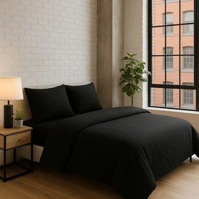 Lenjerie de pat neagră pentru pat de o persoană, extinsă cu cearceaf inclus, cu 3 piese 160x220 cm Classic – Mila Home