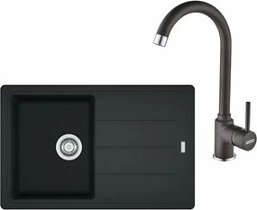 Set chiuveta bucatarie compozit Franke Basis 1 cuva cu picurator 78x50 cm finisaj negru mat cu baterie Pola