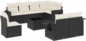 vidaXL Set mobilier de grădină cu perne, 9 piese, negru, poliratan